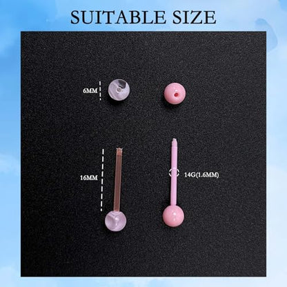 18Pcs 14G Acrylic Tongue Barbells Rings Candy Color Tongue Piercing Jewelry Glow in Dark Plastic Flexible Nipple Ring Straight Barbell for Women Men 16mm