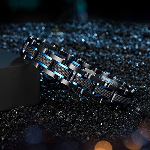 Holizaly Men's Stainless Steel Two Tone Square Link Bracelet, Black and Blue Ion Plated Black - color: Black