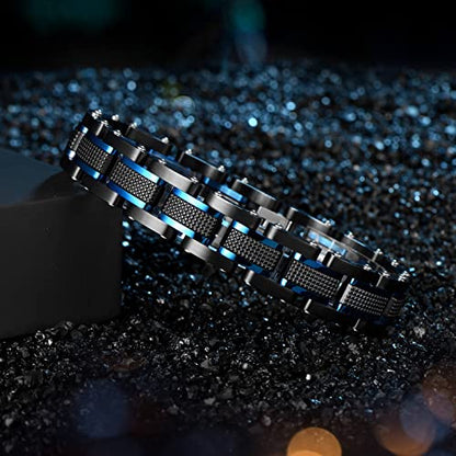 Holizaly Men's Stainless Steel Two Tone Square Link Bracelet, Black and Blue Ion Plated Black - color: Black