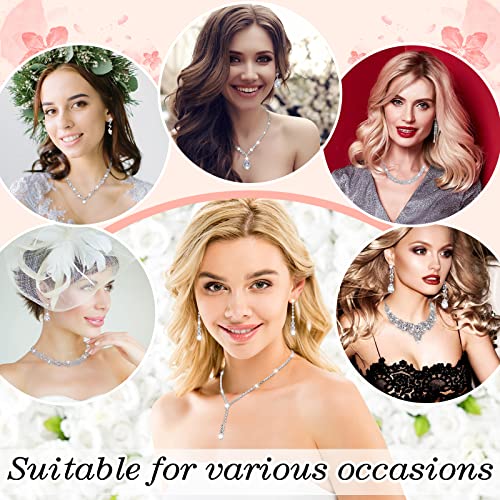 Jexine 6 Sets Silver Jewelry Set for Women Wedding Silver Crystal Rhinestone Necklace Earrings Bracelet for Bride Bridal Bridesmaid - style: Classic