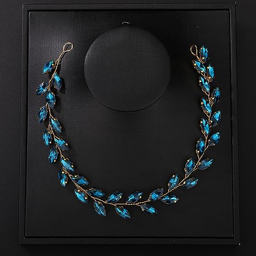 Teyglen Bride Wedding Crystal Hair Vine Full Blue Crystal Headband Bridal Hair Accessories Wedding Headpiece Handmade Rhinestone Hair Piece Headband for Women Girls (Peacock Blue) - color: Peacock Blue