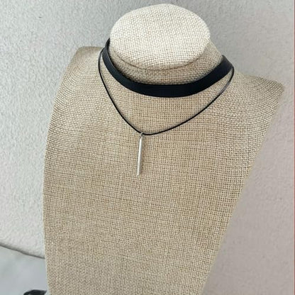 MIFYNN Heart O ring Slip Chain Necklaces for Women Stainless Steel Cuban Chain Bar Necklace Punk Rock Collar Necklace Handmade Adjustable Lariat Y Necklaces for Men - color: Black leather bar