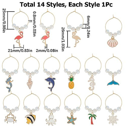 SUNNYCLUE 1 Box 14Pcs Glass Markers Bulk Glass Identifiers Wine Markers Charms Stafish Shells Suummer Ocean Hawaii Wine Identifiers for Gathering Wedding Gifts Party Favor Drinks Decor Supplies - style: 14 Sets Golden Tone Ocean Themed Wine Charms & Upgra