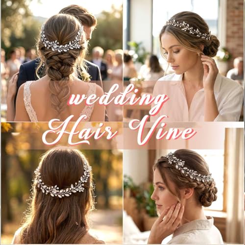 Rhinestone Bridal Hair Vine Silver Wedding Hair Pieces Crystal Hair Accessories for Women and Brides - color: silver