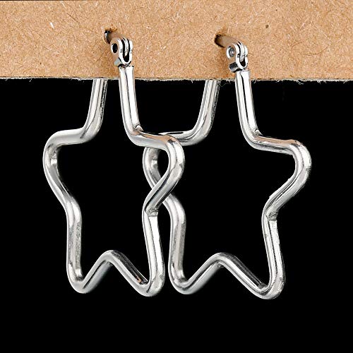Square Star Hoop Earrings for Women Stainless Steel 40mm diameter - style: Star