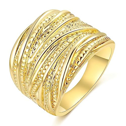 Mytys 2 Tone Intertwined Crossover Statement Ring Fashion Chunky Band Rings for Women Wide Index Finger Rings Costume Jewelry - color: Gold