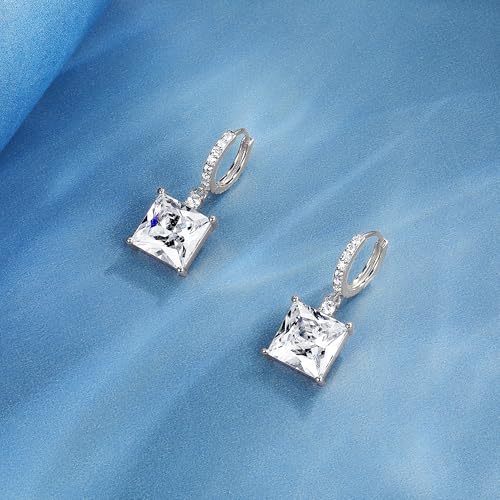 2-4 Pairs Dangle Drop Earrings for Women, 18K Gold Plated Cubic Zirconia Drop Dangle Huggie Hoop Earrings CZ Teardrop Hypoallergenic Jewelry - color: CZ White Gold 1