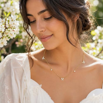 Dainty Silver Gold Necklaces for Women Cute Station Choker Simulated Diamond Necklace Simple Layering CZ Necklace Trendy Jewelry Gifts - color: Gold, style: Butterfly