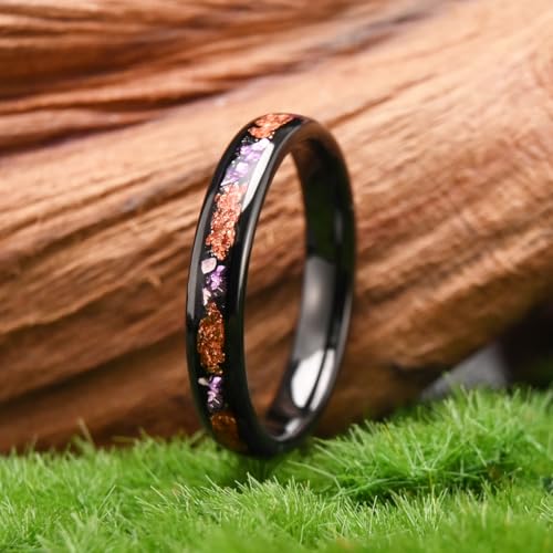 Tungsten Rings for Men and Women 8mm/4mm Men’s Wedding Bands | 8mm Black Inlaid Purple Galaxy Opal Fashion High Polished Suitable for engagement and anniversary parties comfortable fit - color: 4mm gold and purple
