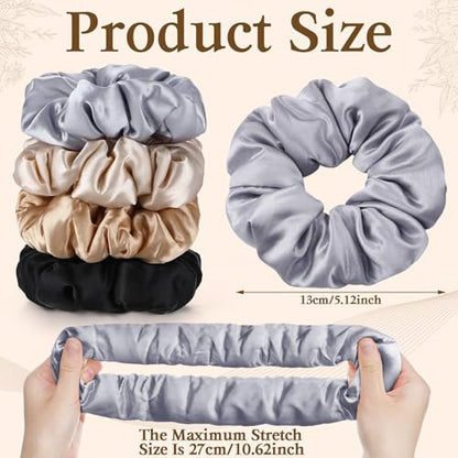 4Pcs Large Satin Hair Scrunchies, Big Pillow Scrunchies for Women Girls Silk Sleepy Scrunchie Ponytail Holders for Thick Hair - color: Elegant Colors