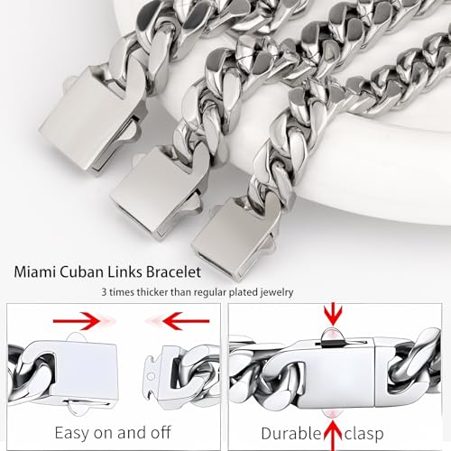 Cuban Link Bracelet for Men&Women, 9/11/13mm Width 7.5/8.5 Inch Length, 18K Gold Plated Stainless Steel Miami Cuban Hand Chain Wrist Bracelets,No Tarnish& Durable Hip Hop Jewelry - color: Gold, size: W13mm-L8.5inches