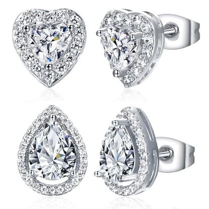 MDFUN Halo Stud Earrings 18K Gold Plated Round/Square/Heart/Teardrop Cubic Zirconia Earrings Set for Women - color: A-Heart/Teardrop