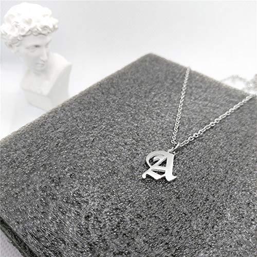 Old English Initial Alphabet Letter Necklace - style: A-Silver