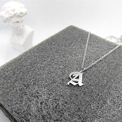 Old English Initial Alphabet Letter Necklace - style: A-Silver