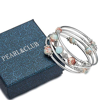 Beaded Pearl Bangle Wrap Bracelet - Fashion Bohemian Jewelry Multilayer Charm Bracelet with Thick Silver Metal Beads, Gift For Women - color: King Green