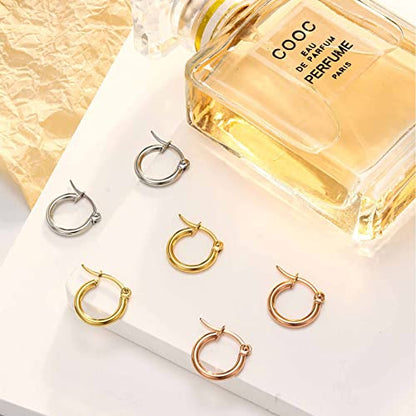 Jstyle Stainless Steel Hoop Earrings for Women Hypoallergenic Hoops Stack | Earrings for Sensitive Ears, Secure Click Clasps, Silver/Gold/Rose Gold, 10mm 15mm 20mm Small Medium Large Loop Earrings Set - size: 10 mm (0.39 inches)