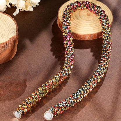 Hand Knotted Beads Statement Necklace Bracelet Jewelry Set Artificial Crystal Choker for Women- Handmade Beaded Strand Sparkly Faceted Crystal Rondelle-17inches, 30 Colors - color: Slivery