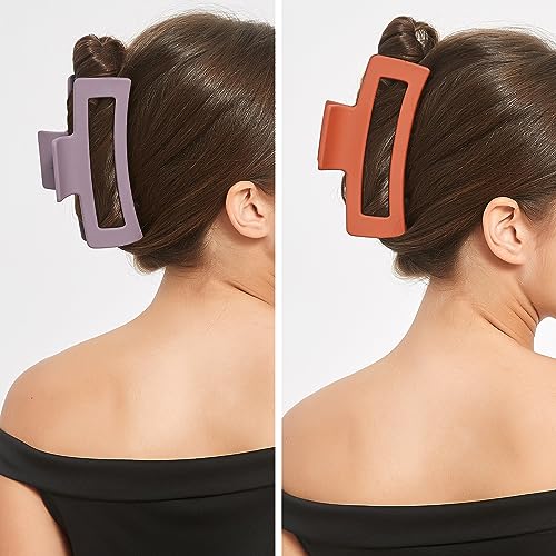 XXL Jumbo Rectangle Claw Clips for Thick Hair - Strong Hold Hair Clips | Rectangle Design | Matte Finish | Non Slip | Wide Opening | 2 Pack (Purple & Orange) - color: Purple & Orange