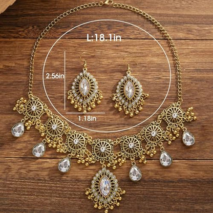 Frodete Indian Jewelry Sets for Women Traditional Bohemian Wedding Jewelry Set Indian Dresses for Women Oxidized Ethnic Party Prom Wear - color: D5:GOLD WHITE