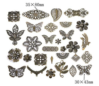 100g Antique Bronze Filigree Connectors Charms Pendants Findings Iron Metal Embellishments for DIY Hairpin Headwear Earring Jewelry Making, Nickel Free (Antique Bronze) - color: Antique Bronze