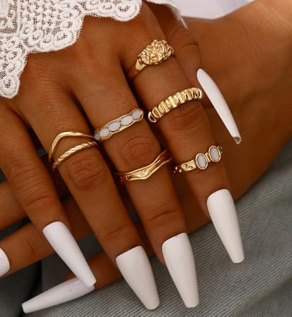 iF YOU 25 Pcs Gold Stackable Ring Set for Women, Chunky Knuckle Finger Midi Rings, Silver Simple Stacking Cute Rings Pack Trendy Stuff Jewelry Gift - style: 10 Red gem rings