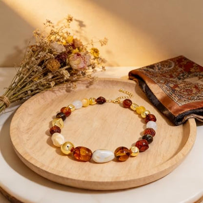Chunky Beaded Necklace For Women Vintage Resin Bead Statement Necklace Adjustable Amber Stone Necklaces Hypoallergenic Boho Jewelry Gift
