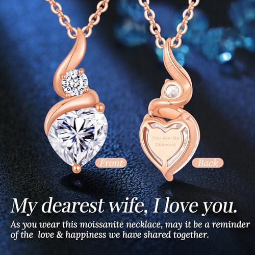 ANDSO Heart Moissanite Necklaces Birthday Jewelry Gifts for Women | S925 Silver /Gold Plating Birthstone Necklace, Ideal Anniversary Christmas Valentine Present for Mom Wife Her Girlfriend - style: Rose Gold-3 Carat