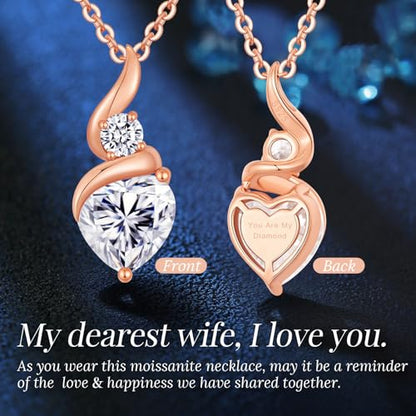 ANDSO Heart Moissanite Necklaces Birthday Jewelry Gifts for Women | S925 Silver /Gold Plating Birthstone Necklace, Ideal Anniversary Christmas Valentine Present for Mom Wife Her Girlfriend - style: Rose Gold-3 Carat