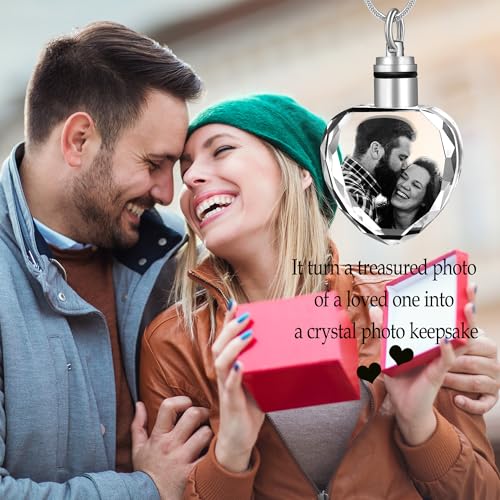 Farfume Personalized Photo Necklace for Women/Men, Memorial Jewelry Gifts | Holds 2 Pictures Pendant, Custom Engraved Text, Beautiful Locket for Girls, Durable Stainless Steel, Mothers Day Gifts - color: Crystal Heart Necklace