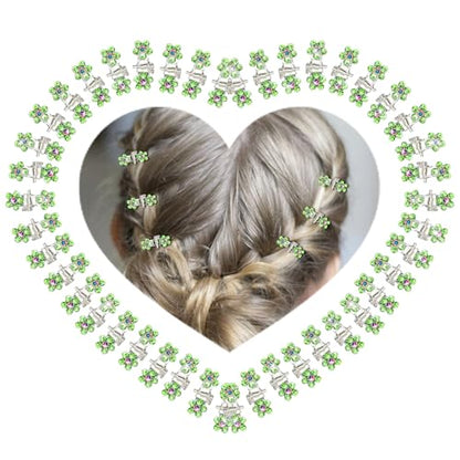 ANBALA 65PCS Mini Flower Hair Clips with Rhinestone Mini Glitter Teeth Rhinestone Flower Hair Accessories No-Slip Grip Metal Jaw Clamps for Girls Women (Silver-Green Crystal) - color: Green