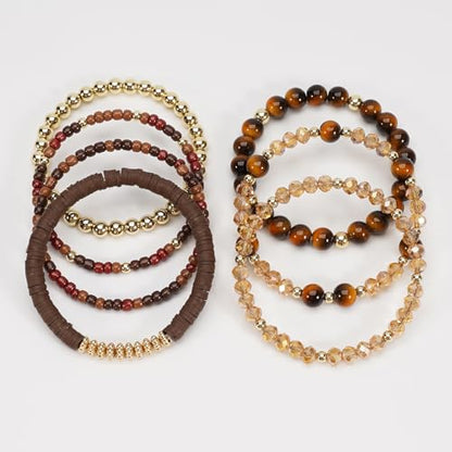 Boho Wooden Beads Bracelets Bohemian Bracelet Stack for Men Women Wood Beaded Bracelet Set - color: F