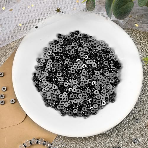 DECYOOL 1500pcs 6mm Black Flat Round Spacer Beads for Jewelry Making | for DIY Necklace Bracelet Earrings, 2mm Hole Easy Threading,Flat Round Disc Loose Spacer Bead - color: Gun Black