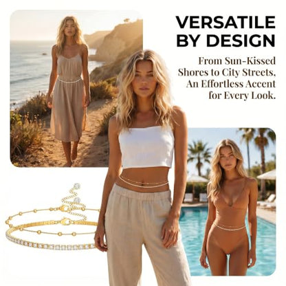 Gold Waist Chain for Women Gold Plated Belly Belt Body Jewelry with Waist Beads Dainty Beach Accessory for Bathing Suit Dance Festival and Rave Outfits