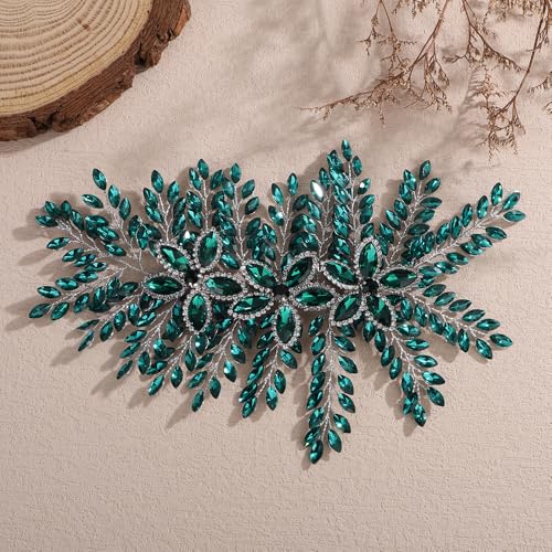 Teyglen Large Full Rhinestone Headband Flower Crystal Bride Wedding Headband Hair Vine Bridal Rhinestone Headpiece Wedding Hair Accessories for Women Party Prom (Green) - color: Green