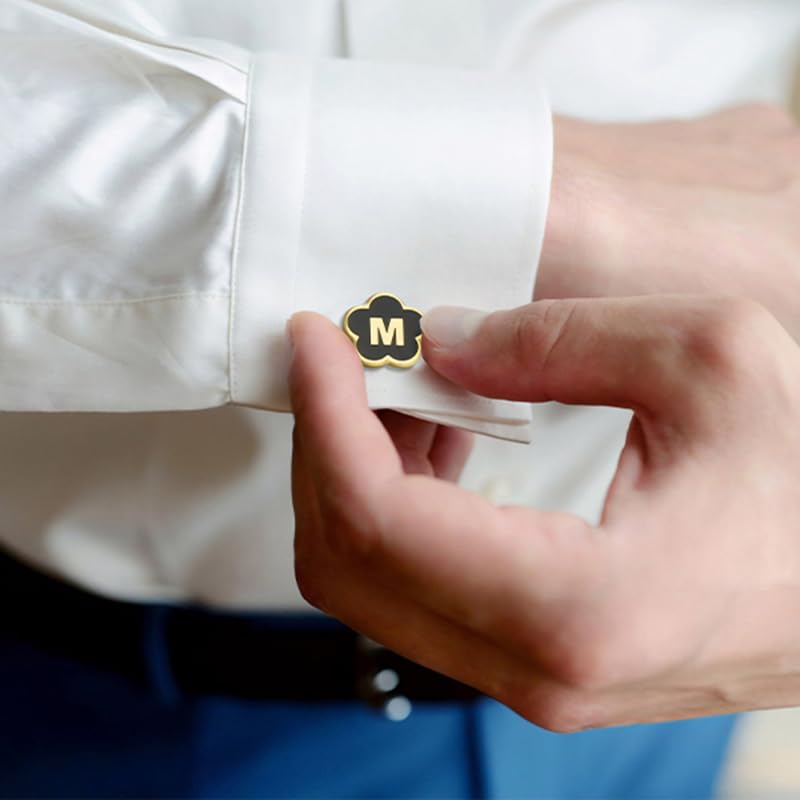 Initial Cufflinks for Mens,Personalized Black Glod Pated Letter Shirts CuffLinks,Stainless Steel Cuff Links, Business Wedding Gift A-Z - style: Letter K