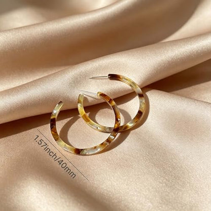 Resin Hoop Earrings for Women Lightweight Big Tortoise Shell Earrings Chunky Acrylic Earrings Hypoallergenic Mottled Statement Fashion Jewelry Gifts - color: A