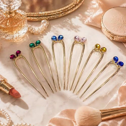 French Hair Pin for Women - Gold Fashion Hair Pins for Women, Dainty U shaped Hair Pins Fashion Accessorries, French Twist Hair Pin Birthday Gifts, Aquamarine March Birthstone - color: March-Aquamarine