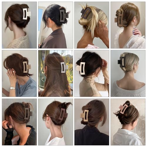 Sisiaipu 3.5 Inch Medium Hair Claw Clips 12 Pcs Square Claw for Thick and Thin Hair Rectangular Rectangle Hair Clips Jaw Clips Bulk Hair Accessories for women and Girls (Regular) - color: Regular