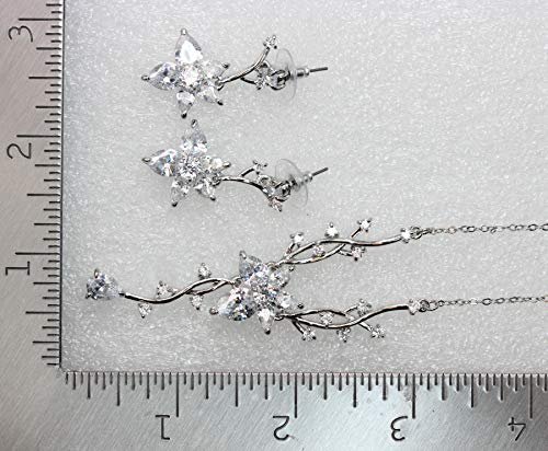 Faship Gorgeous CZ Crystal Floral Necklace Earrings Set - color: Clear