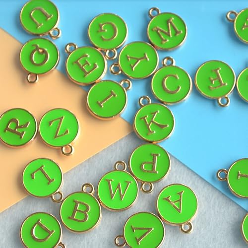 A-Z Letter Charms Round Enamel Alphabet Initial Pendant for Jewelry Making,Double-Side for Necklace Bracelet Earring DIY Craft - color: 1 set(26pcs)-Green