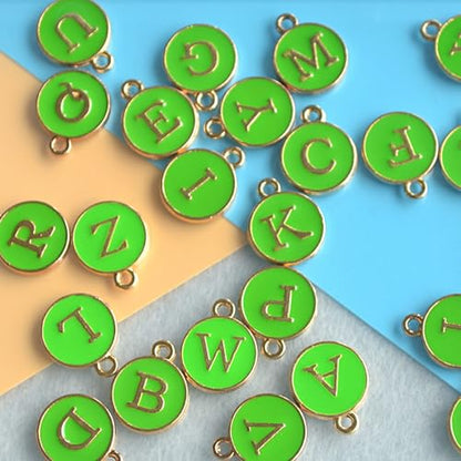 A-Z Letter Charms Round Enamel Alphabet Initial Pendant for Jewelry Making,Double-Side for Necklace Bracelet Earring DIY Craft - color: 1 set(26pcs)-Green