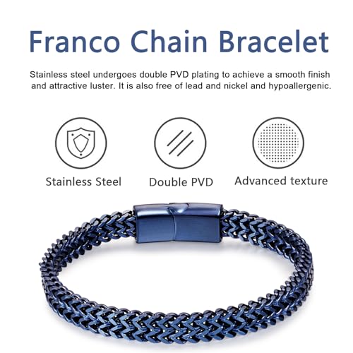 Mens Bracelet-Stainless Steel Magnetic Clasp Franco Chain Bracelets for Men - color: B-Blue