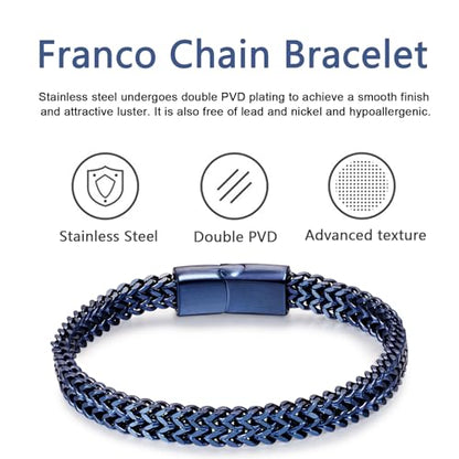 Mens Bracelet-Stainless Steel Magnetic Clasp Franco Chain Bracelets for Men - color: B-Blue