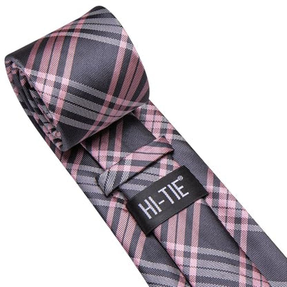Hi-Tie Men's Silk Ties Formal Woven Classic Necktie Pocket Square Cufflinks Lapel Pin Set Wedding Business - color: A Grey and Pink