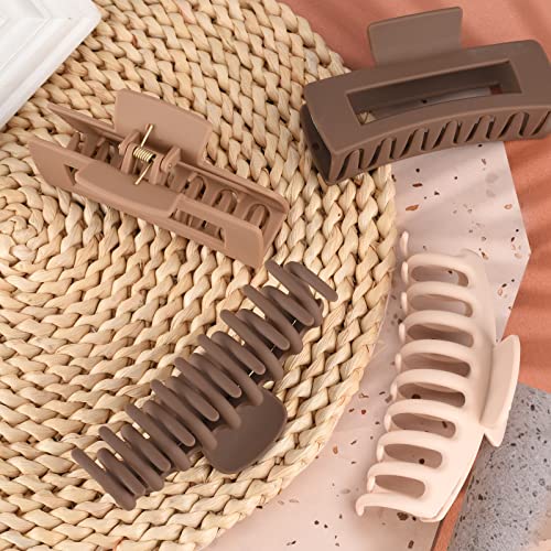 LuSeren Hair Clips for Women 4.3 Inch Large Hair Claw Clips for Women Thin Thick Curly Hair, Big Matte Banana Clips,Strong Hold jaw clips,Neutral Colors - color: Neutral