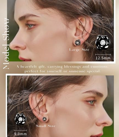 Gold Plated Sterling Silver Rose Flower Earring Studs, Hypoallergenic & Nickel Free Earrings for Women - color: Black Gold Plated Silver, size: 9.0 Millimeters