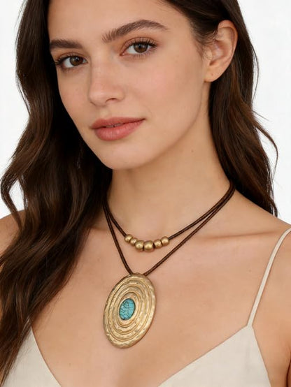 Boho Necklaces for Women Chunky Circle Necklace Bohemian Necklaces | Chunky Boho Necklace for Women Layered Boho Circle Leather Choker Necklace Long Vintage Necklaces Bohemian Jewlery Gifts - style: Boho Choker Necklace