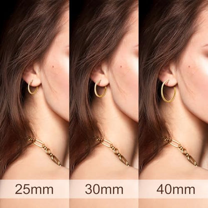 SANDRA REDD Gold Hoop Earrings 14K Gold Earrings for Women Gold Earrings | Cubic Zirconia 14K Gold Hoop Earrings for Women Hypoallergenic Lightweight Gold Hoop Earrings for Women 25/30/40mm - size: 30mm