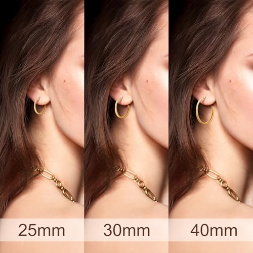 SANDRA REDD Gold Hoop Earrings 14K Gold Earrings for Women Gold Earrings | Cubic Zirconia 14K Gold Hoop Earrings for Women Hypoallergenic Lightweight Gold Hoop Earrings for Women 25/30/40mm - size: 25mm