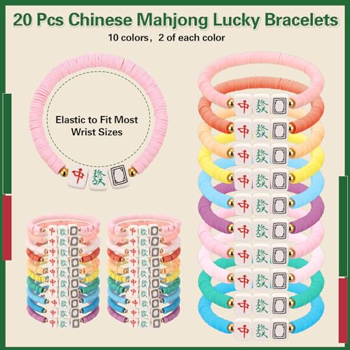Liliaafar 20 Pcs Inspirational Friendship Bracelets Bulk Adjustable Motivational Beaded Bracelets for Back to School Teacher Gifts Classroom Party Favors - style: Mahjong Polymer Clay